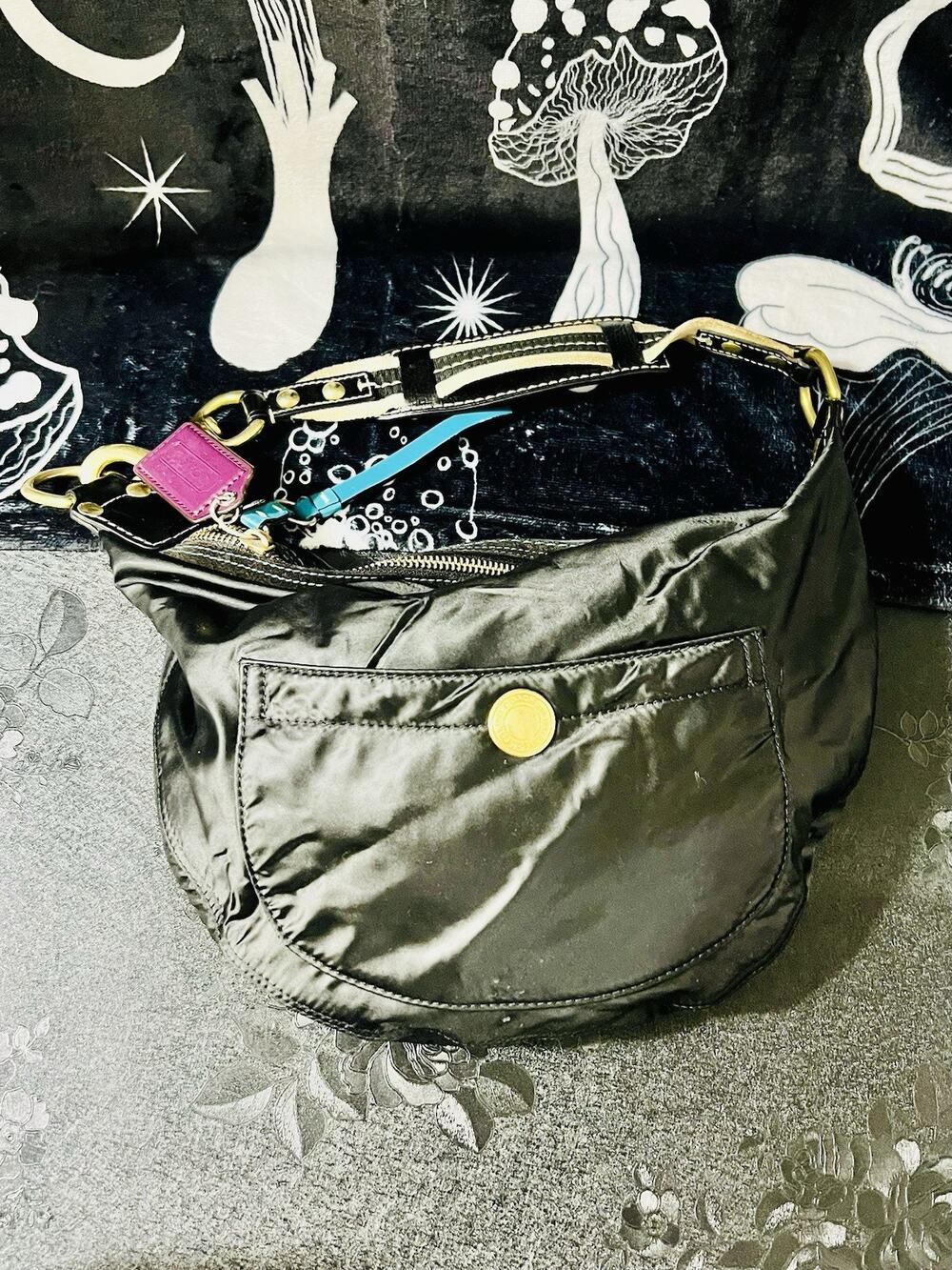 Coach Hampton Hobo Crescent #116 M05Q-116 Black Nylon Teal Y2K 2005